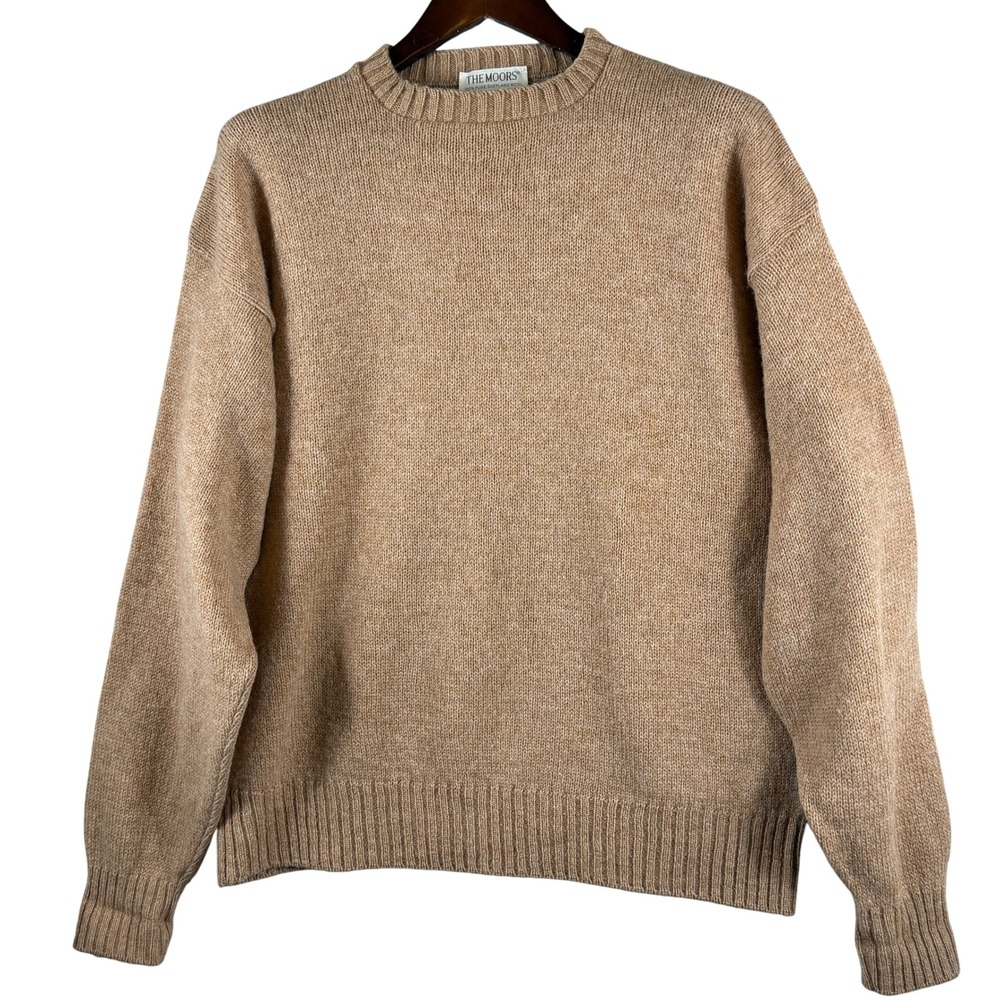 VINTAGE 80s The Moors Lord Jeff Shetland Wool Sweater Men XL Tan Made USA Preppy